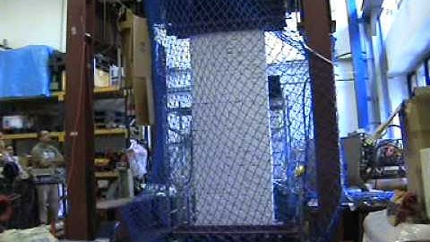 Bending-Buckling test of URM Wall #5. General view