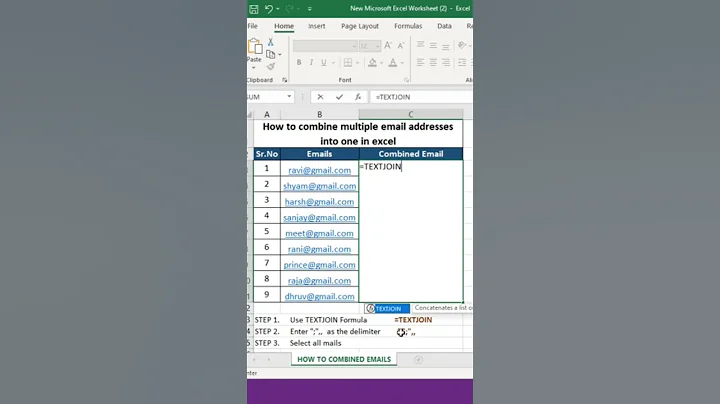 how to combine multiple emails in Excel #trending #tricks #exceltetorial #shorts #short