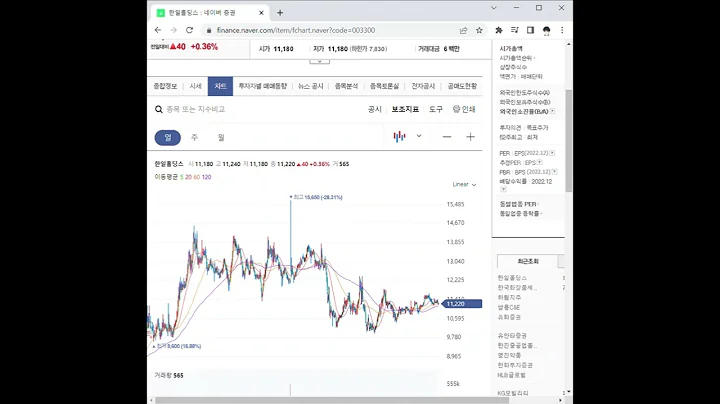 003300한일홀딩스 주가 전망 및 차트 분석