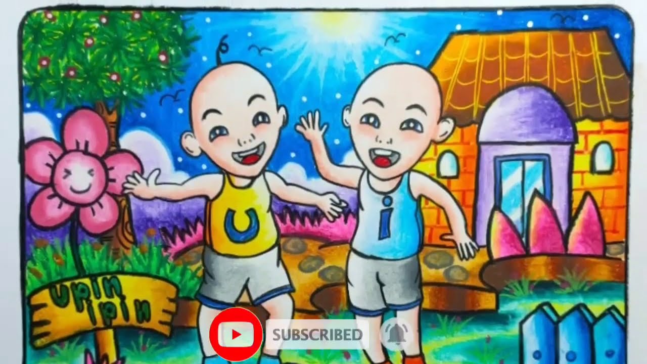 Menggambar Upin Ipin dan mewarnai termudah.