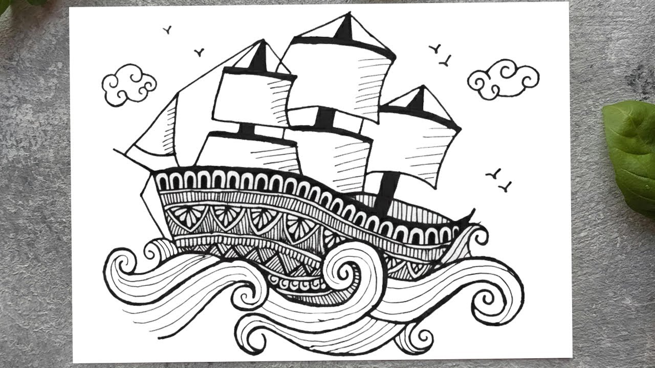 Easy Boat Doodle Art | Mandala Ship Drawing Step by Step | Simple Chitra Sketch for Beginners