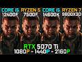Core i5 12400F vs Ryzen 7500F vs Core i5 14600K vs Ryzen 9800X3D | RTX 5070 Ti | 1080p, 1440p, 4K