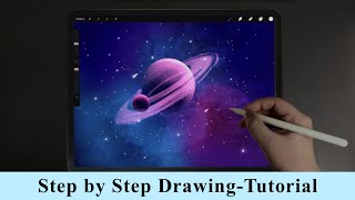Galaxy and Planet iPad Drawing - Step by Step Drawing Tutorial screenshot 2