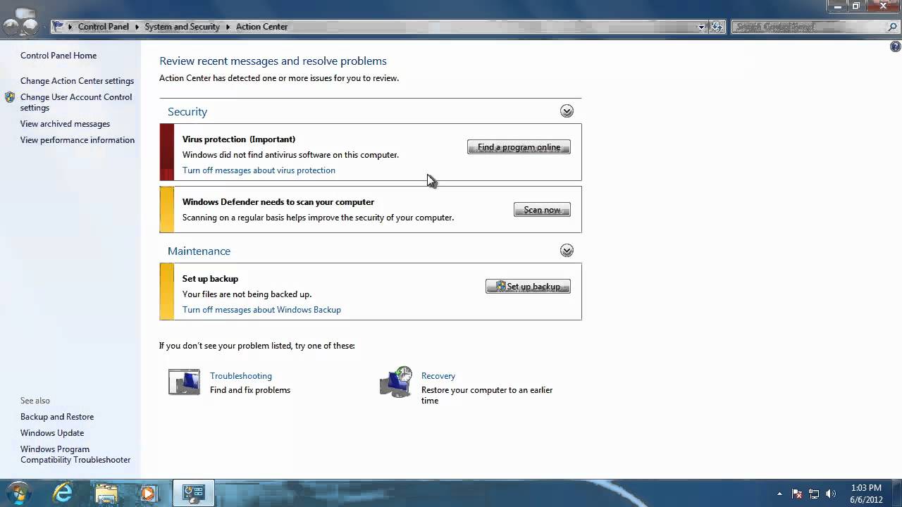 Learn windows 7 action center youtube