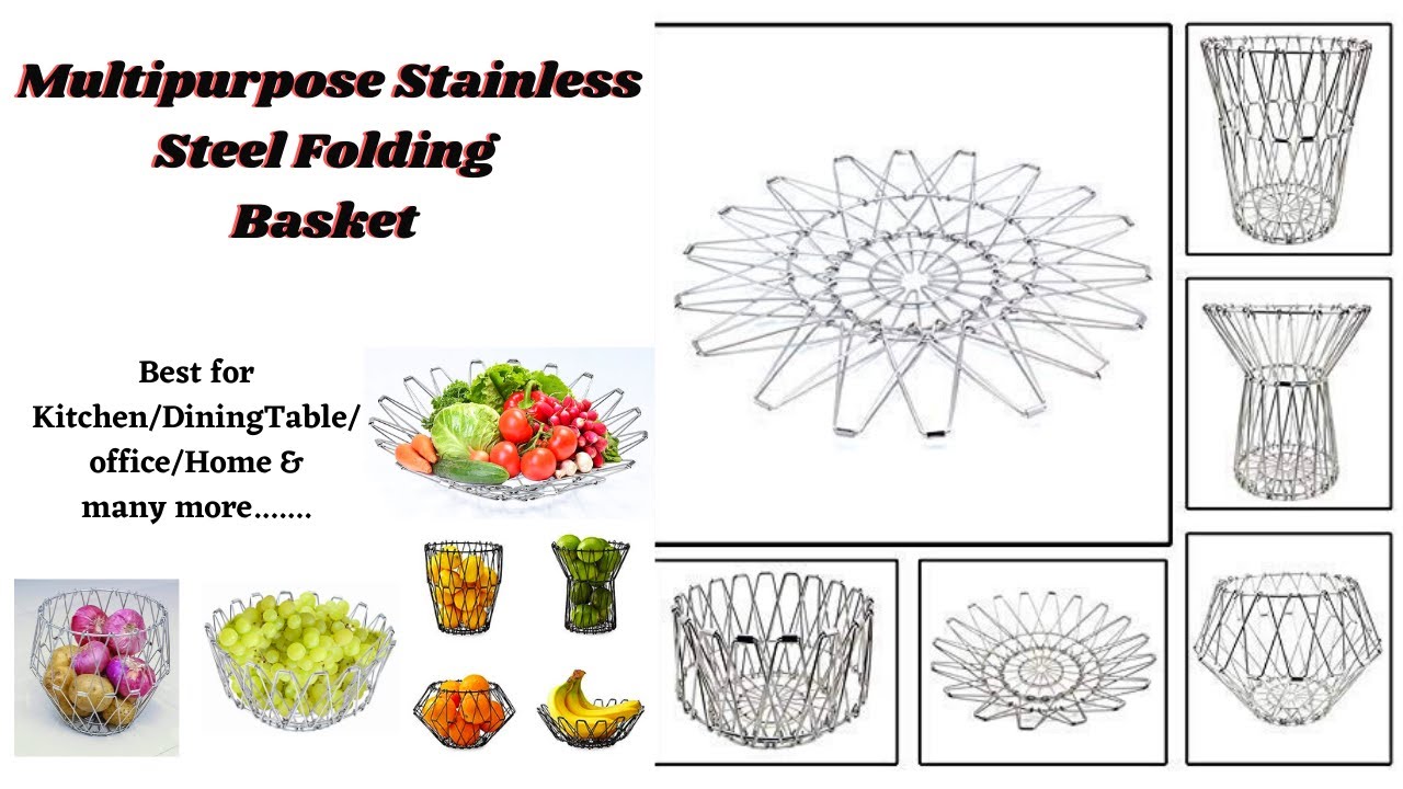 Folding Wire Basket Multipurpose Stainless Steel Folding Fruit and