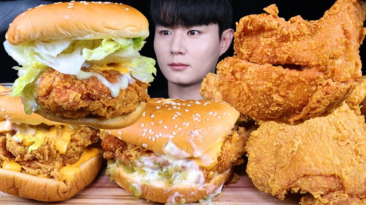 싸이버거 트리플 치즈버거 통다리치킨 치즈볼 치킨 먹방ASMR MUKBANG CHEESE BURGERS & FRIED CHICKEN チキン チキンバーガー eating sounds