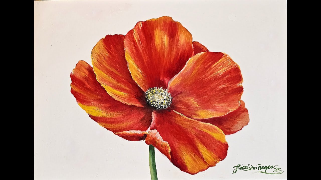 How to Paint a Beautiful Simple Red Flower.  Oil Painting