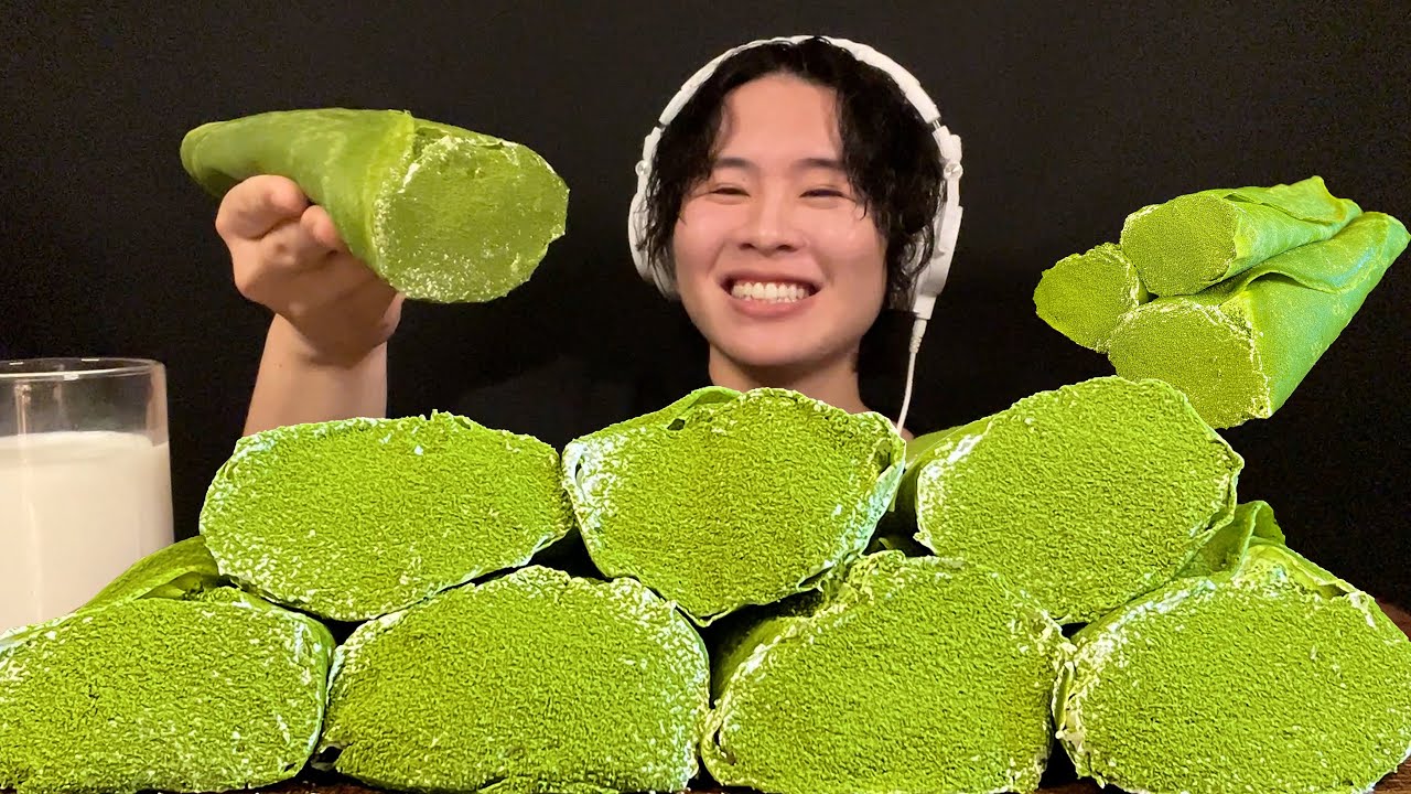 ASMR 濃厚抹茶クレープを食べたいので自分で作った✌️【咀嚼音/mukbang/大食い】