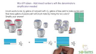 Word Problem, Add mixed numbers with like denominator,  simplification needed