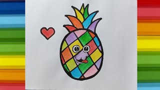 How to draw Pineapple 🍍 with rainbow 🌧️🌈 coloring for kids||Easy drawing for kids