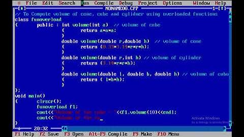 C++ Program to find the Volume of cone,cube , cylinder and cuboid using Overloaded functions