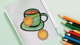 Oil Pastel Art Tutorial with a Tea Cup and Biscuits