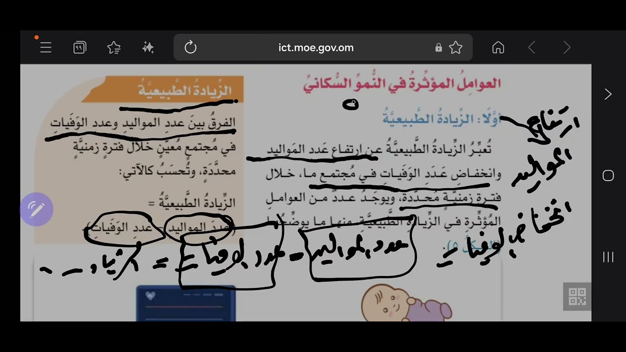 الصف السادس الدرس الثالث (النمو السكاني)