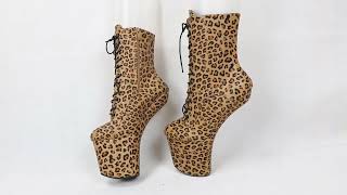 Sorbern Y Leopard Booties For Women Heelless Fetish Drag Queen Platform Shoe Heels