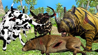 WILD BULLS AND RHINO FIGHT | Wild Animals Attacks and Fights | Animal Battle Zone screenshot 4