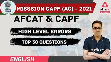 CAPF English Grammar | AFCAT | High Level Errors | Top 30 Questions