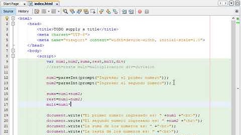 Ejercicio JavaScript: Suma,resta,multiplicación y división de 2 números