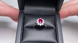 LFBJR0249(RY)WGDiamond & Oval Cut Ruby Ring 1.60ct, 18k White Gold