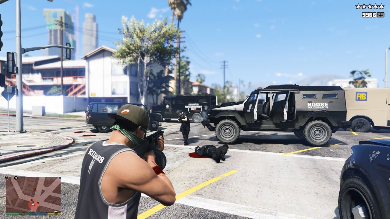 GTA V Trevor, Franklin & Lamar Grove Street Shootout + 5 Star Escape ...
