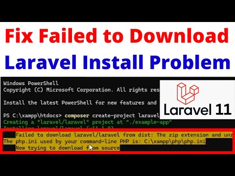 Laravel 11 Failed to download laravel/laravel from dist:The zip extension and unzip/7z commands miss