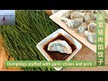 韭菜猪肉馅饺子 / Dumplings stuffed with garlic chives and pork | 馅料中多加一样食材：黑木耳，色香味更是别具一格 （V142）