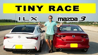 2021 Mazda3 Turbo vs Acura ILX, drag and roll race! Small sedan battle.