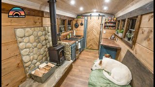 Couples DIY Off Grid Raised Roof School Bus Conversion Tiny House