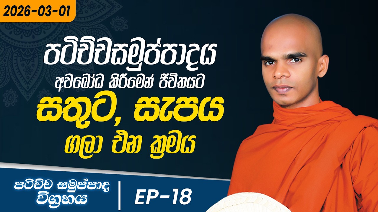 18. පටිච්චසමුප්පාදය අවබෝධ කිරීමෙන් ජීවිතයට සතුට, සැපය ගලා එන ක්‍රමය | පට්ච්චසමුප්පාද විග්‍රහය