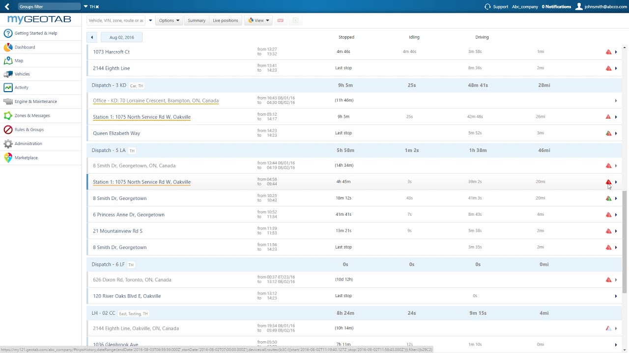 How to View a Vehicle’s Trips History in MyGeotab
