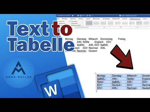 Video: Wie konvertiere ich Text in Word in eine Tabelle?