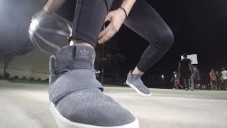 adidas tubular invader strap red on feet