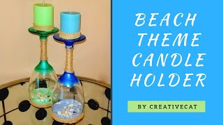 DIY - Ocean theme candle holder using wine glass and sea shells. Materials you will need: Wine glasses, salt, acrylic colors, sea ...