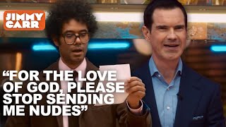 Richard Ayoade Hilariously Reads Harriet Kemsleys Letter From Her Ex Jimmy Carr