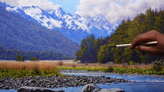 How to Painting Beautiful Mountain Side Landscape | Time lapse |156