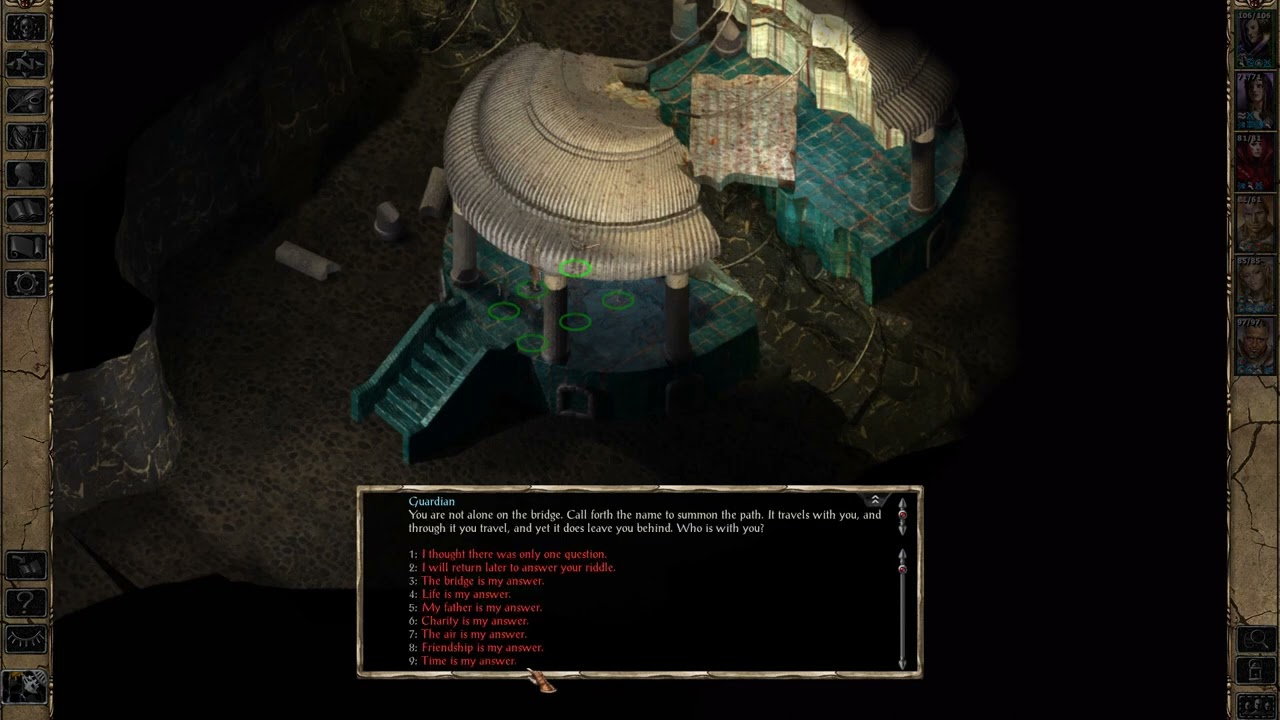 Baldur's Gate 2 - Athkatla Sewers Broken Bridge Answers