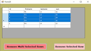 c# tutorial for beginners: Remove selected row and remove multi selected rows in datagridview