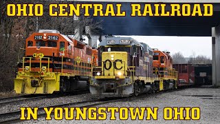 Chasing the Ohio Central Maroon & Yellow GP11 Duo around Youngstown OH  OHCR #8712 & #8702