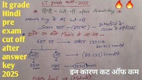 Lt grade Hindi pre exam cut off 2025 after answer key/safe score for mains exam- -