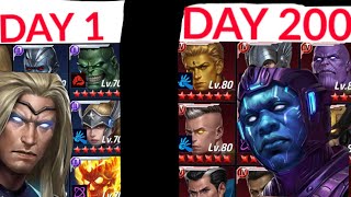 Day 1 vs Day 200 F2P Account Progression in Marvel Future Fight