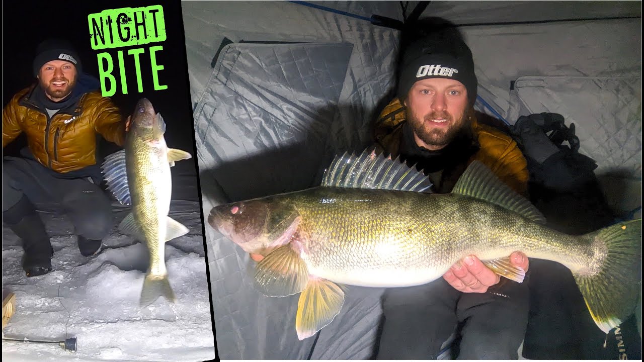 CRAZY Night of Ice Fishing for BIG Walleyes + Ice Camping! 