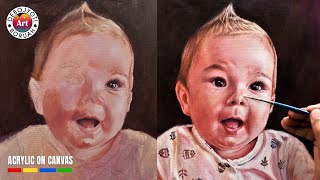 Adorable Baby Portrait with Acrylic | Portrait Painting Acrylic Tutorial by Debojyoti Boruah