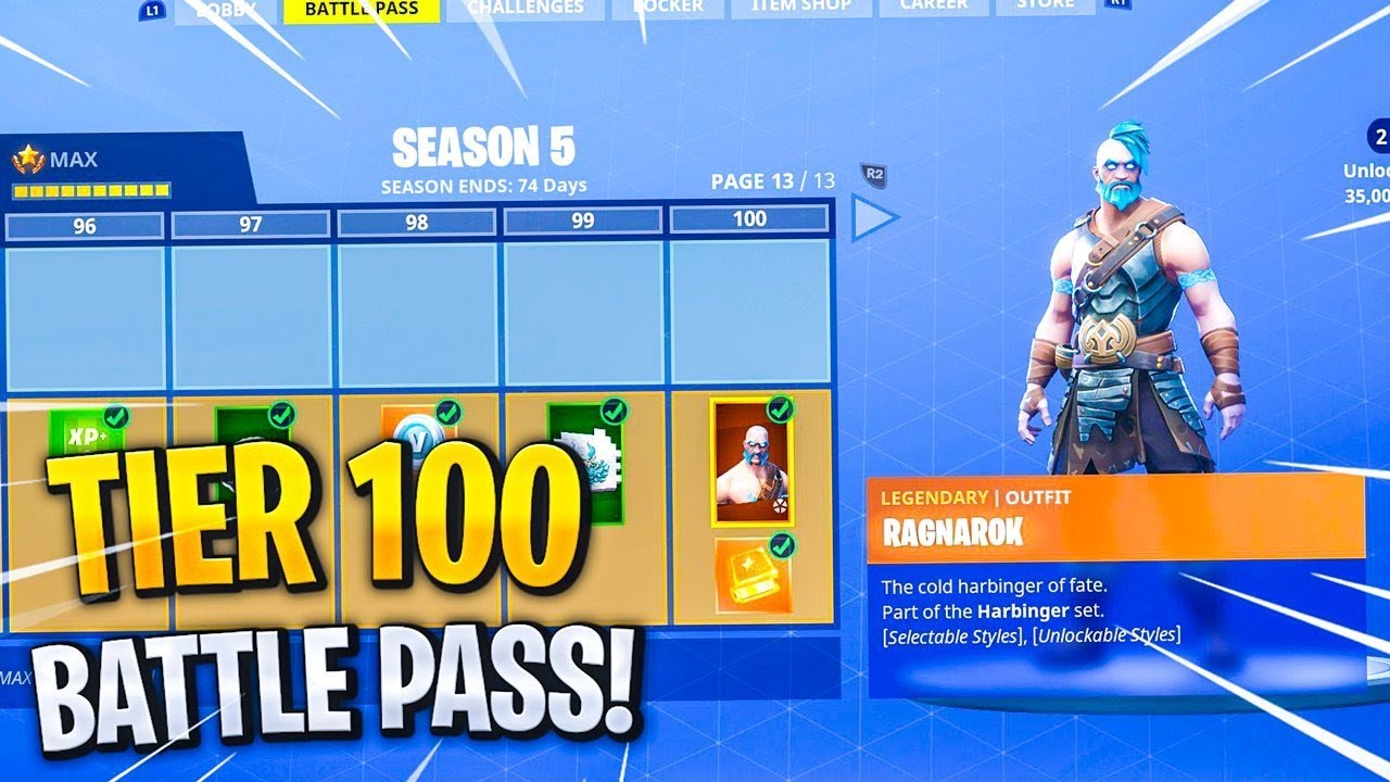 BUYING ALL 100 TIERS! Season 5 Battle Pass ALL SKINS ...