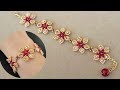 How to make flower beaded bracelet with seed beads and crystal bicones / Çiçek bileklik yapımı