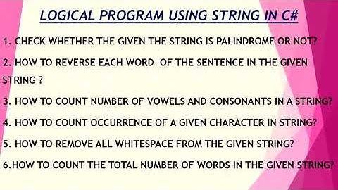 LOGICAL PROGRAM USING STRING IN C# TAMIL