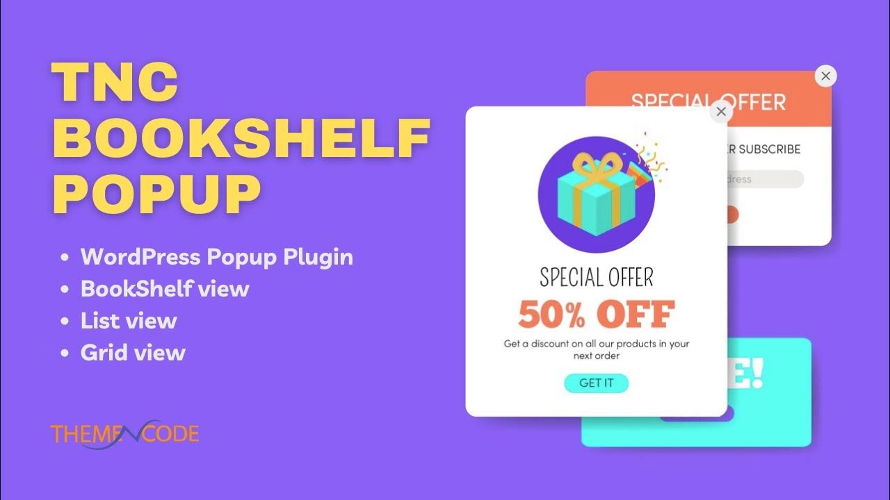 TNC BookShelf Popup Overview WordPress Popup Plugin Shelf, List, and Grid View Free and