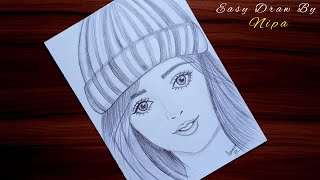 How to draw a girl wearing winter cap|| Girl face drawing||Pencil sketch