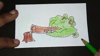 How to draw Save Tree Drawing | Don't Cut Tree Drawing