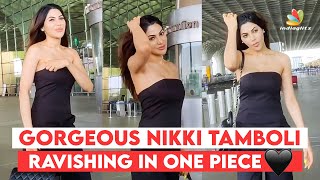 Nikki Tamboli looks super GORGREOUS in one piece black dress🖤 at Mumbai Airport #nikkitamboli