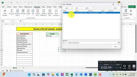 Automatically grow a list of names in Excel using Data Validation