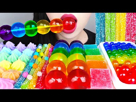 ASMR RAINBOW DESSERTS 무지개 먹방 팝핑보바, 보석젤리, 별사탕 먹방 POPPING BOBA, JELLY, GUMMY MUKBANG NO TALKING EATING